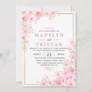 Invitación Boda Minimalista floral moderna de color rosa blan
