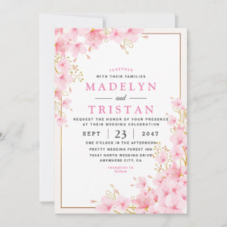 Invitación Boda Minimalista floral moderna de color rosa blan
