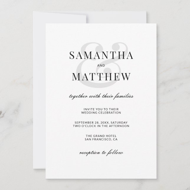 Invitación Boda Minimalista formal clásico (Anverso)