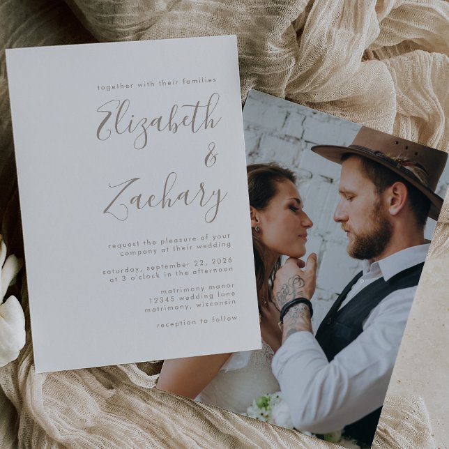 Invitación Boda Minimalista Foto Taupe Script (Subido por el creador)