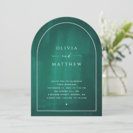 Invitación Boda minimalista geométrica de arco verde esmerald