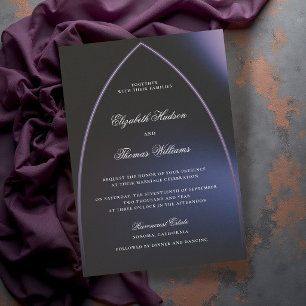 Invitación Boda minimalista gótica arco de mood azul púrpura