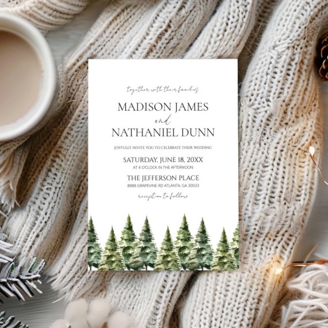 Invitación Boda minimalista invernal de pinos de nieve (Subido por el creador)