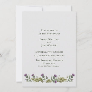Invitación Boda Minimalista Limpia Blanca con Cardo Escocés