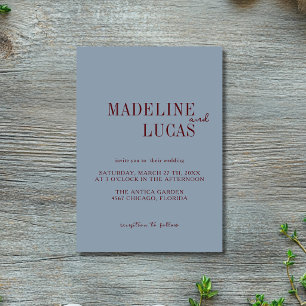 Invitación Boda minimalista limpia de azul polvoriento y burg