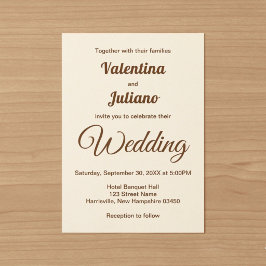 Invitación Boda minimalista marfil con texto marrón