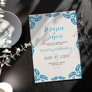 Invitación Boda minimalista mexicana de Talavera turquesa