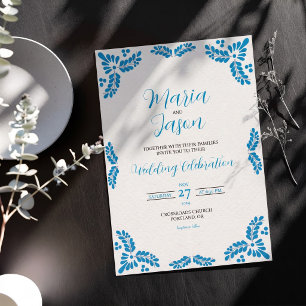 Invitación Boda minimalista mexicana de Talavera turquesa