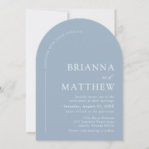 Invitación Boda Minimalista Moderna Arqueada Azul Polvo Blanc