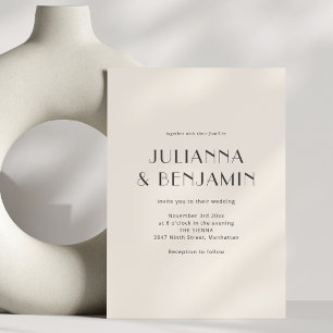 Invitación Boda minimalista moderna Art Deco marfil negro