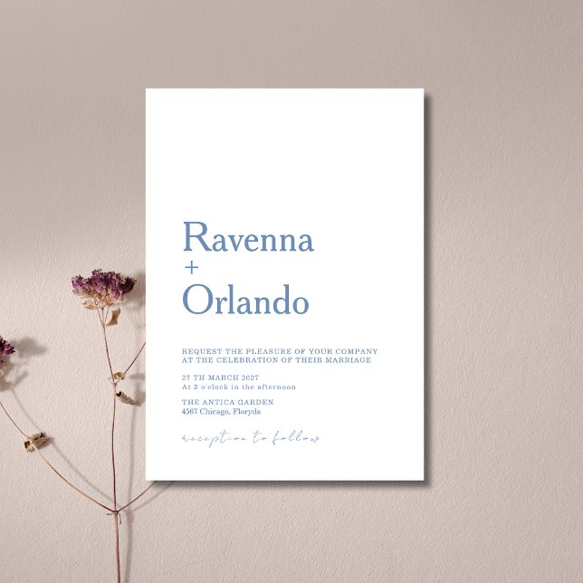 Invitación Boda minimalista moderna azul francés (Subido por el creador)