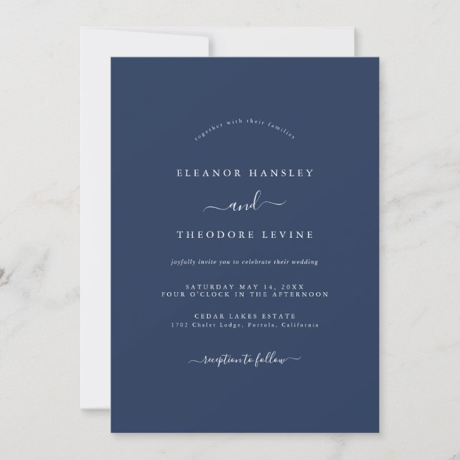 Invitación Boda minimalista moderna azul marino   (Anverso)