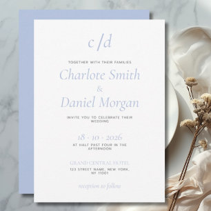 Invitación Boda minimalista moderna azul y blanca