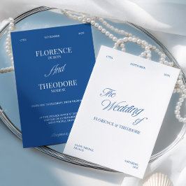 Invitación Boda Minimalista Moderna Azul y Blanco