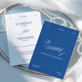 Invitación Boda Minimalista Moderna Azul y Blanco