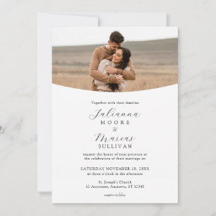 Invitación Boda Minimalista Moderna Blanca con Foto