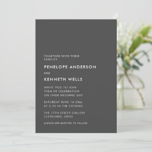 Invitación Boda Minimalista Moderna Blanca Negra Suave