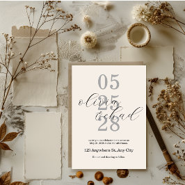 Invitación Boda Minimalista Moderna Blanco y Negro Escritura