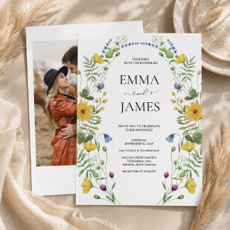 Invitación Boda Minimalista Moderna Boho de Flores Silvestres