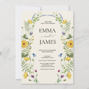 Invitación Boda Minimalista Moderna Boho de Flores Silvestres