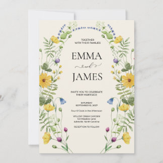 Invitación Boda Minimalista Moderna Boho de Flores Silvestres