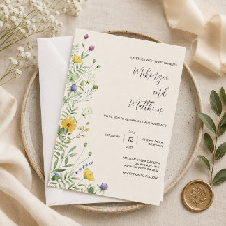Invitación Boda Minimalista Moderna Boho de Pradera con Flore