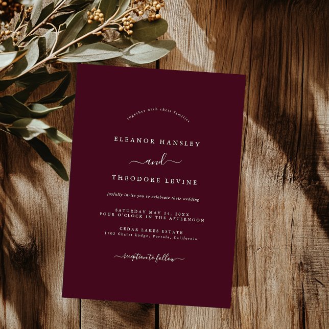 Invitación Boda Minimalista Moderna Burgundy   (Subido por el creador)
