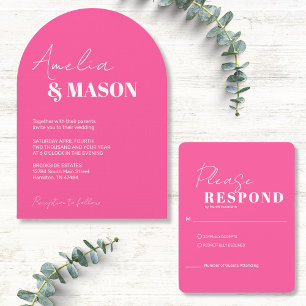 Invitación Boda Minimalista Moderna con Arco Rosa Caliente y