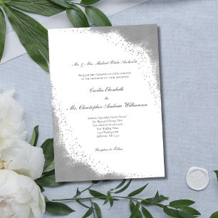 Invitación Boda minimalista moderna con borde gris plateado