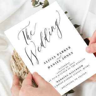 Invitación Boda minimalista moderna con caligrafía en foto bl