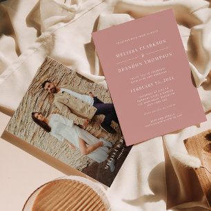 Invitación Boda Minimalista Moderna con Foto en Rosa Polvo