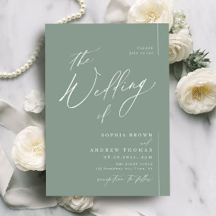 Invitación Boda minimalista moderna con guión en verde salvia