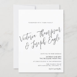 Invitación Boda Minimalista Moderna con Letra a Mano en Blanc