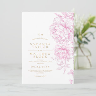 Invitación Boda Minimalista Moderna con Peonías Rosadas