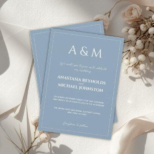 Invitación Boda minimalista moderna de azul polvoriento