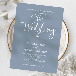 Invitación Boda minimalista moderna de azul polvoriento
