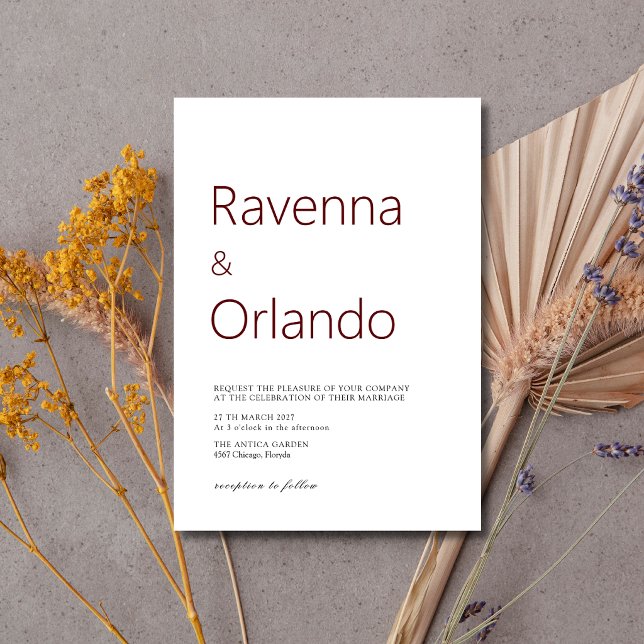 Invitación Boda minimalista moderna de burgundy profundo (Subido por el creador)