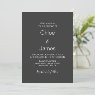 Invitación Boda Minimalista Moderna de Carbón