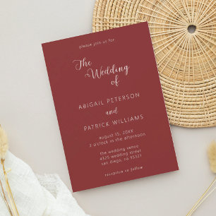Invitación Boda minimalista moderna de color burdeos