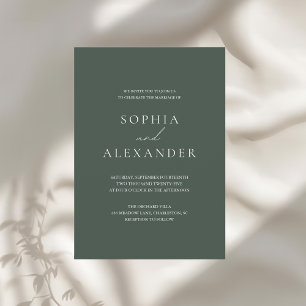 Invitación Boda minimalista moderna de color verde oscuro  