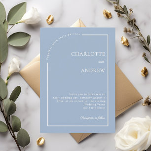 Invitación Boda minimalista moderna de marfil azul polvorient