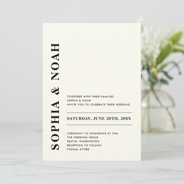 Invitación Boda minimalista moderna de marfil elegante (Anverso de pie)