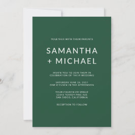 Invitación Boda minimalista moderna de pino profundo y blanco