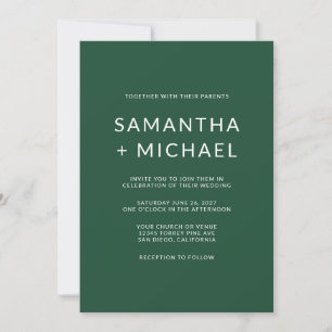 Invitación Boda minimalista moderna de pino profundo y blanco