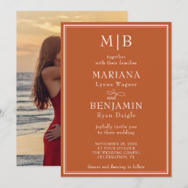 Invitación Boda Minimalista Moderna de Terracota en Foto