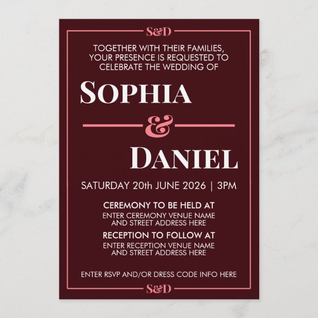 Invitación Boda Minimalista Moderna Editable (Anverso)