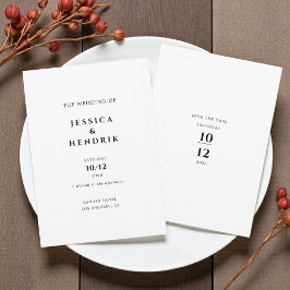 Invitación Boda Minimalista Moderna Elegante en Blanco y Negr