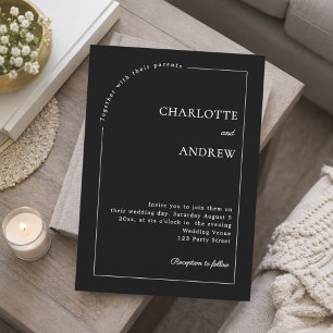 Invitación Boda minimalista moderna en blanco y negro