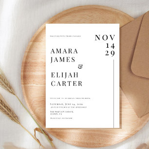 Invitación Boda Minimalista Moderna en Blanco y Negro