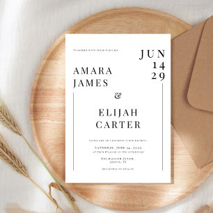Invitación Boda Minimalista Moderna en Blanco y Negro